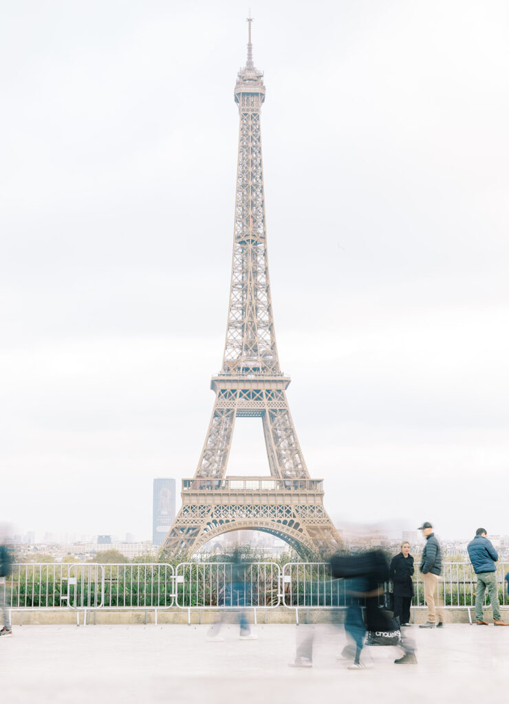 “Eiffel Tower surrounded by delicate evening light, inspiring color palettes and architecture based design ideas.”